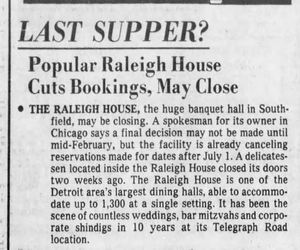The Raleigh House - JAN 1978 ARTICLE ON POSSIBLE CLOSING